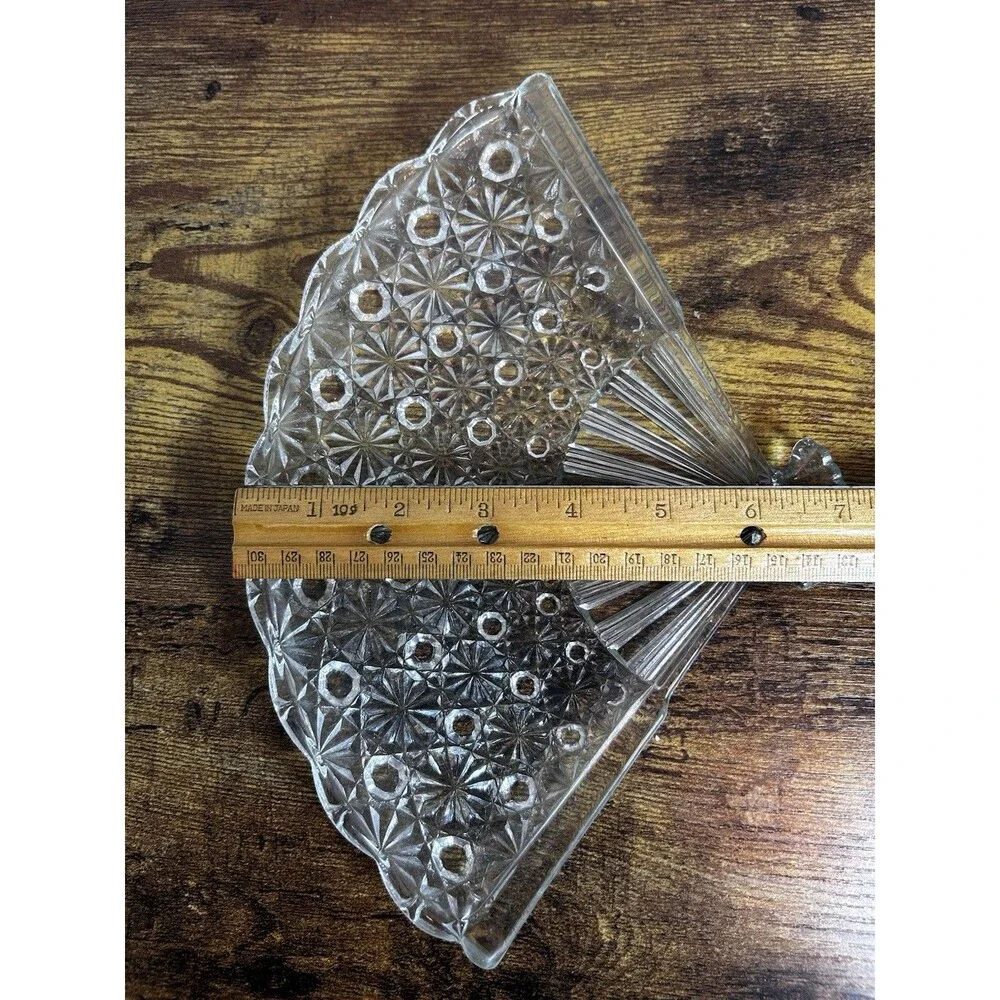 Vintage Pressed Glass Fan Shaped Serving Tray Crystal Starburst Vanity Decor Art